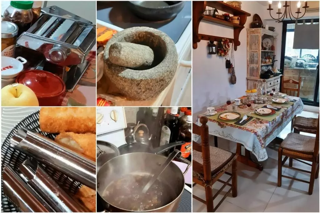 圖／廚房有著各式各樣的烹飪器具；餐桌布置十分溫馨。