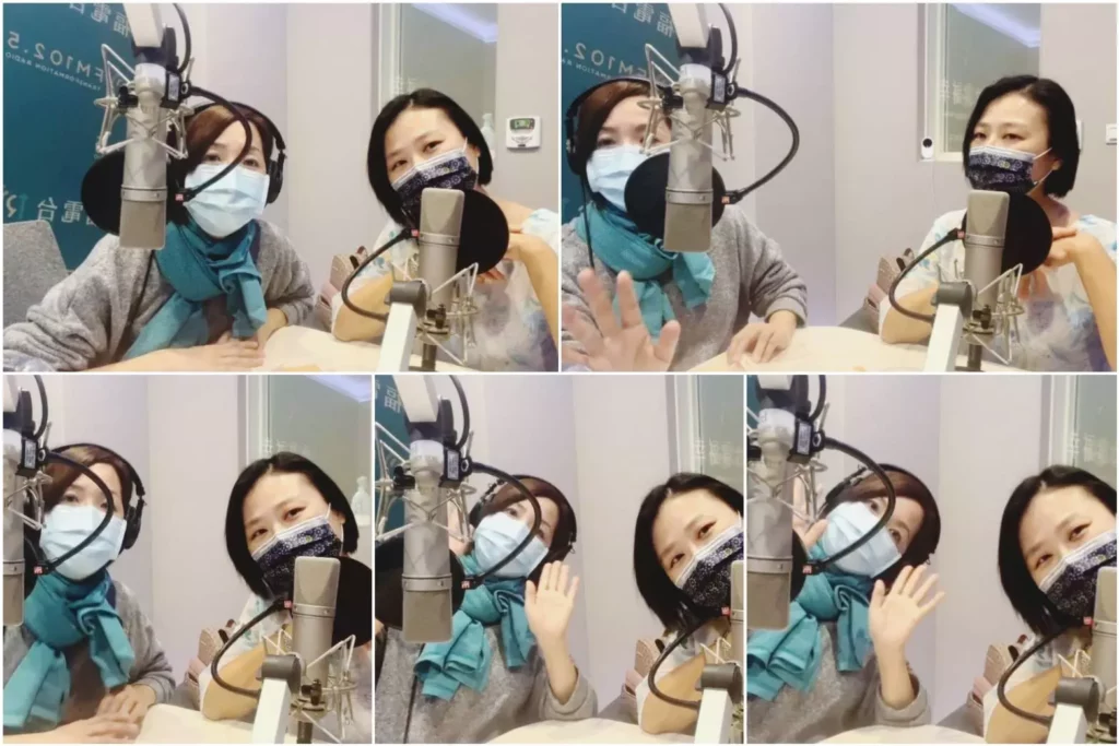 圖/正在對全豆樂創辦人鄧琇文女士手機直撥鏡頭招呼的兩人:《幸福有方》主持人何方女士(左)與鄧琇文老師(右)。