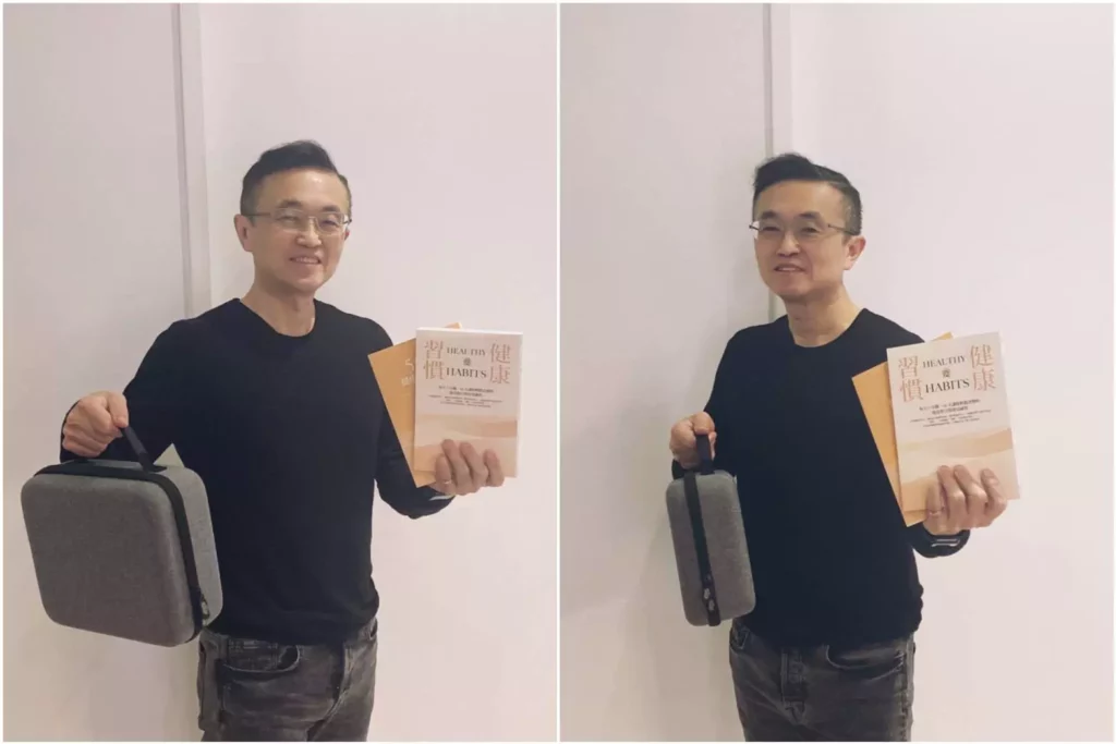 圖/中華民國女性健康運動協會的理事長 ── 邵明涵先生與全豆樂《習慣要健康自主健康管理禮盒》。